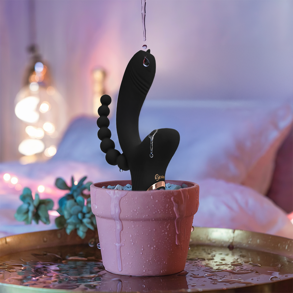 G-Play by Bodywand – G-Spot and Clitoral Suction Vibe with tapered anal beads, flickering tongue tip, and 10 vibration modes, shown in sleek body-safe silicone design.