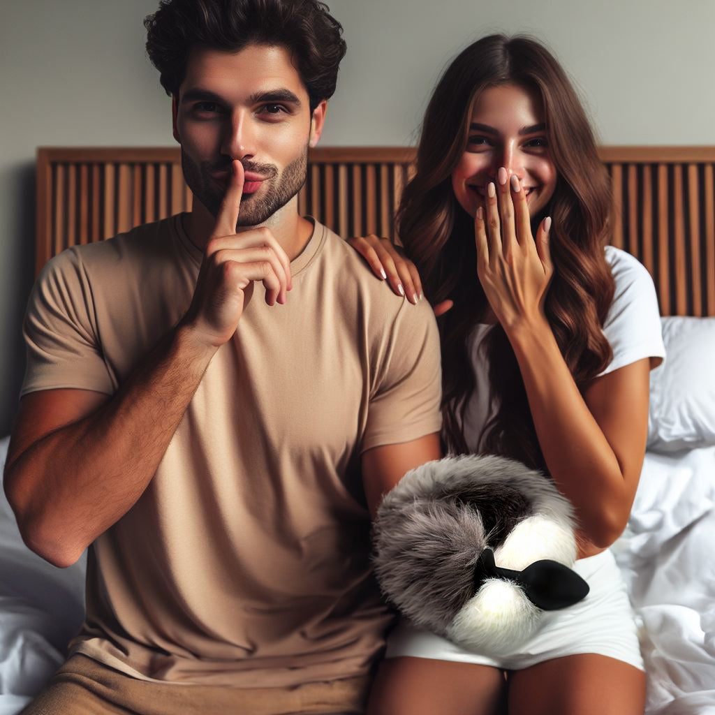 Excited couple holding Foxy Silicone Butt Plug, eager to add a playful touch to their intimate moments.