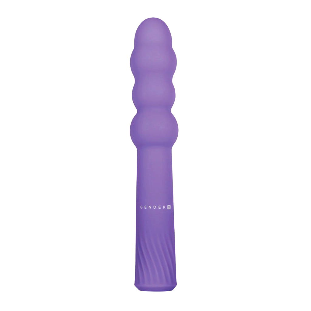 Gender X Bumpy Ride vibrator with curved, bulbed shaft design in soft silicone finish.