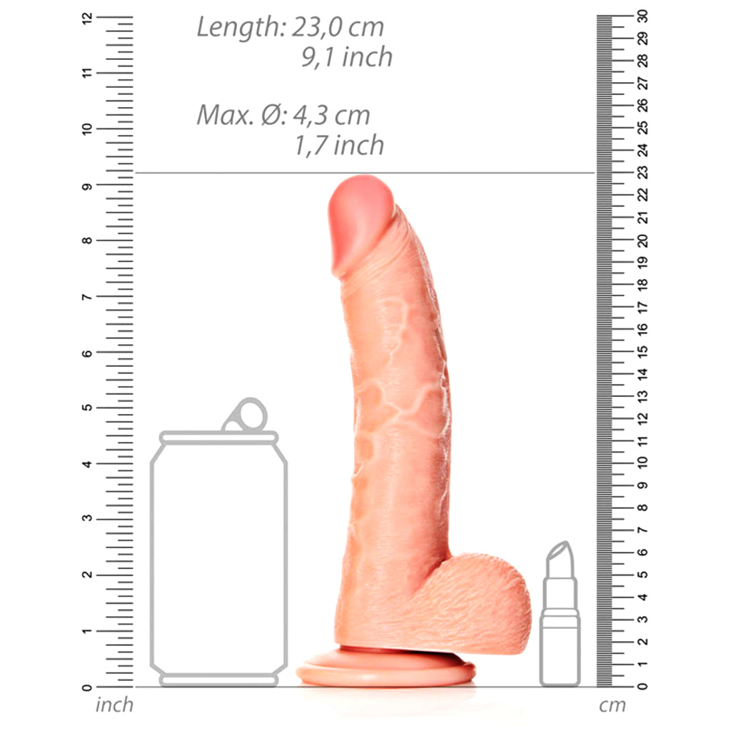 RealRock Curved Dildo with Balls - 20.5cm showcased for size comparison