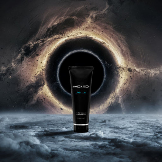 Wicked Anal Gel Lubricant 240ml with a black hole background, representing its anal features